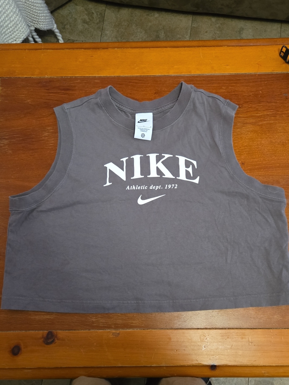 Nike Gray Crop Tank Top with White Logo
